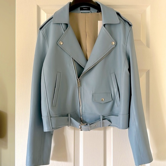 Theory Brand new with tags Blue Leather Moto Jacket Asymmetrical Zipper